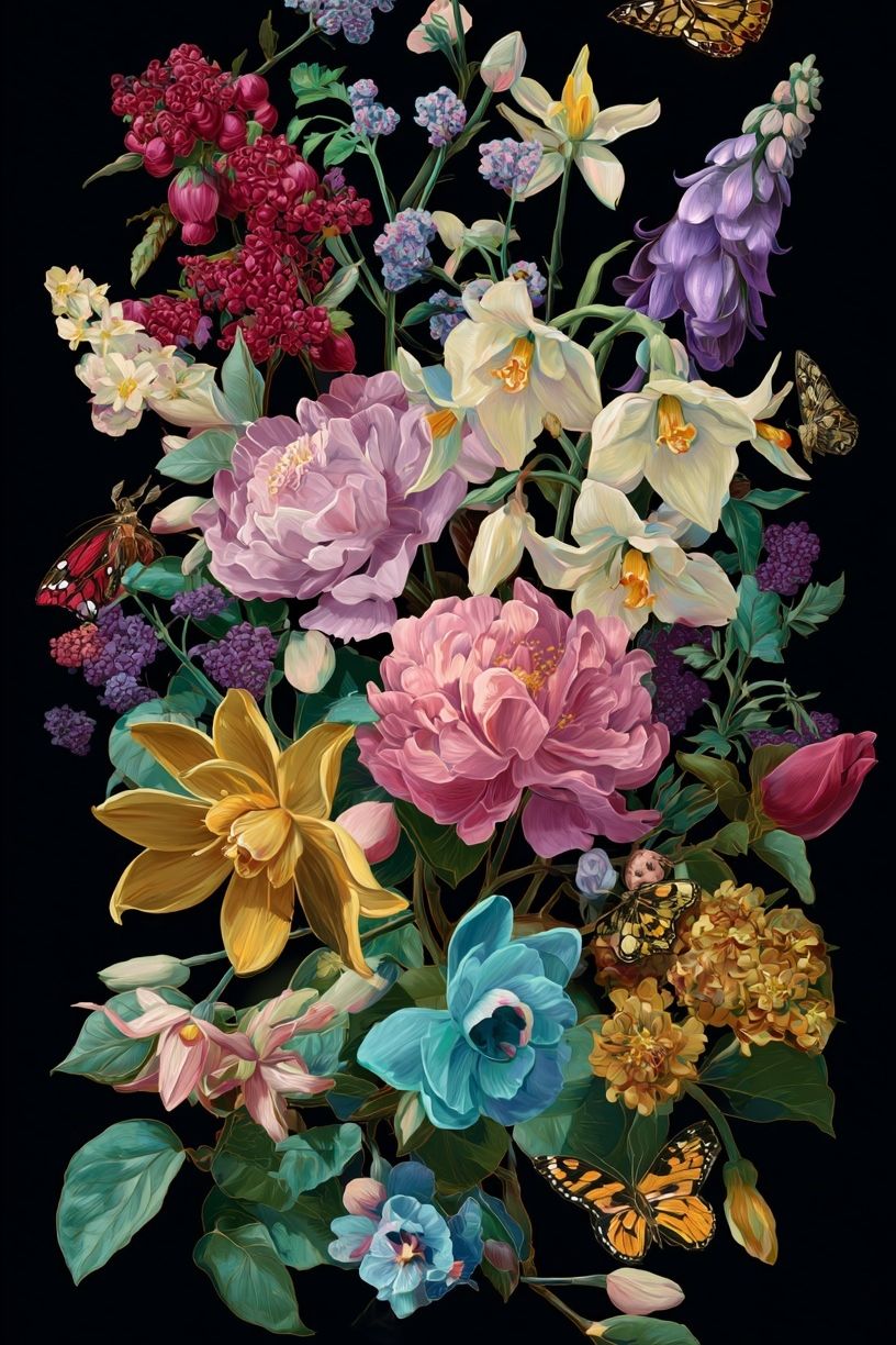 Floral Bouquet with Butterflies — Illustration Print. poster detail