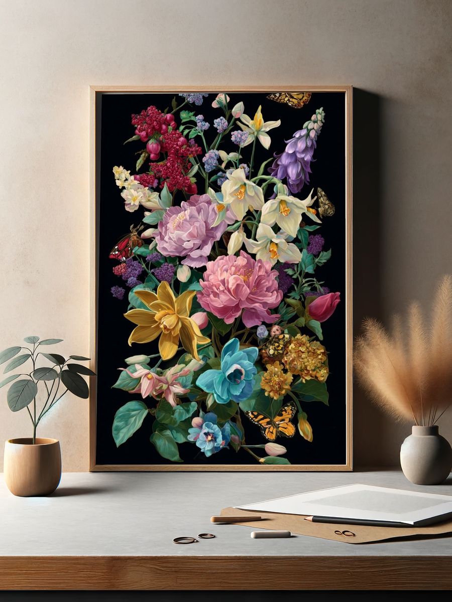Floral Bouquet with Butterflies — Illustration Print. — room view 2