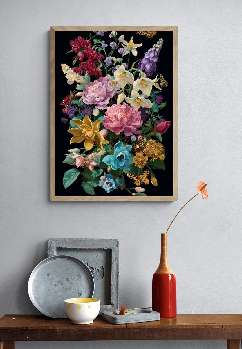 Floral Bouquet with Butterflies — Illustration Print. — room view 3