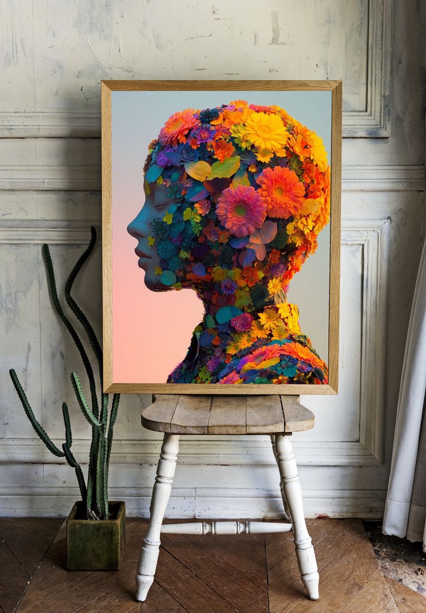 Floral Profile Portrait Print room preview