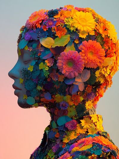 Floral Profile Portrait Print. poster print