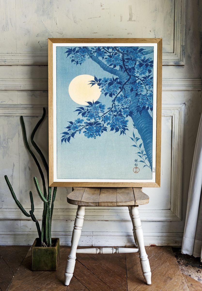 Blue Floral Moonlight — Fine Art Print room preview