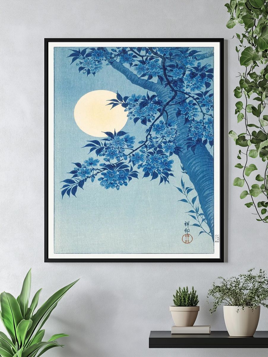 Blue Floral Moonlight — Fine Art Print. — room view 4