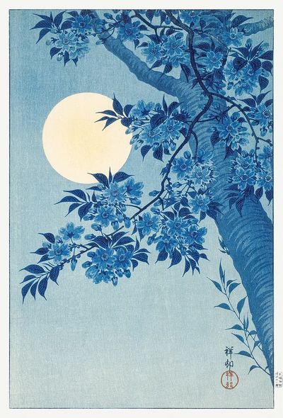 Blue Floral Moonlight — Fine Art Print. poster print