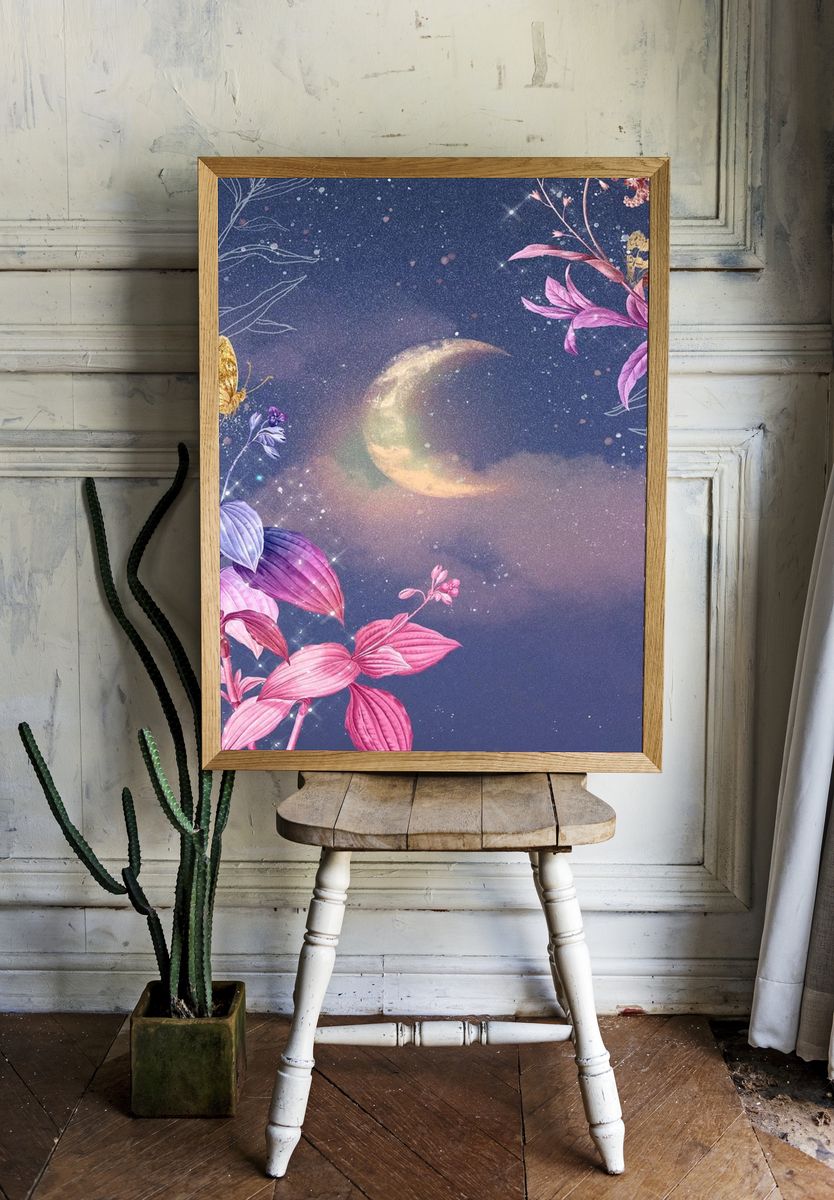 Moonlit Floral Fantasy Poster. room preview