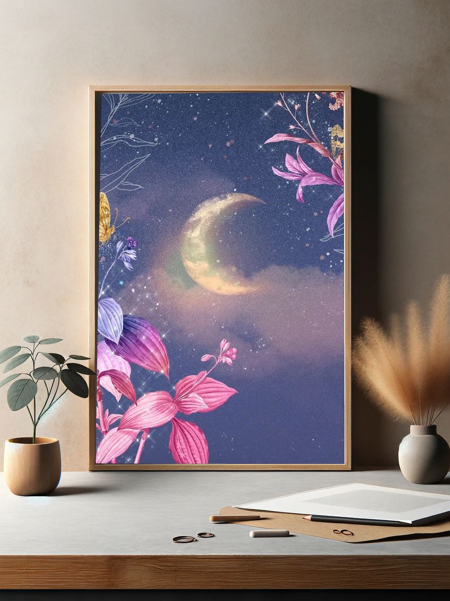 Moonlit Floral Fantasy Poster. — room view 2