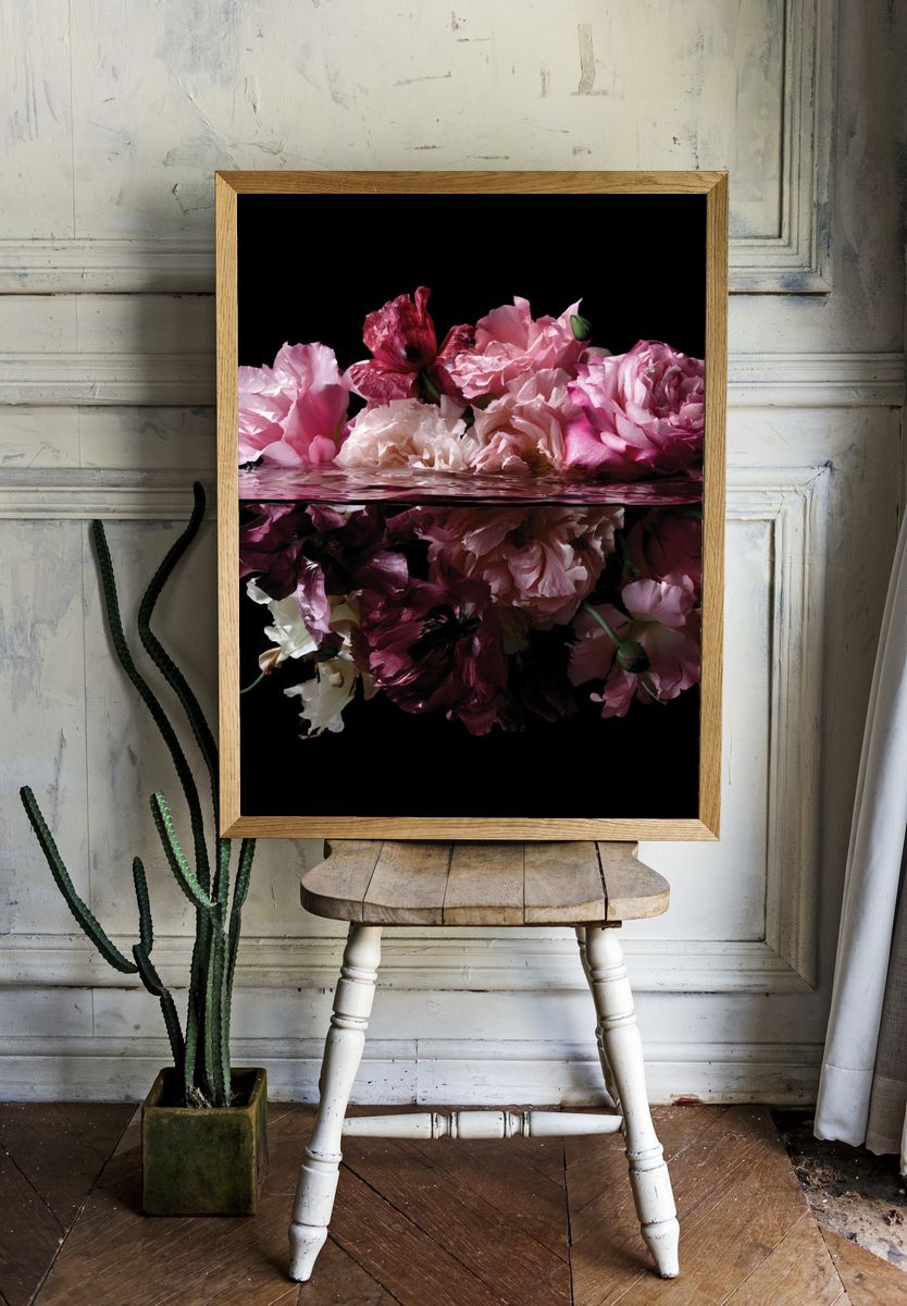 Floating Pink Flowers Photography Poster. room preview