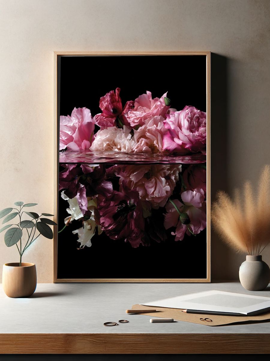 Floating Pink Flowers Photography Poster. — room view 2