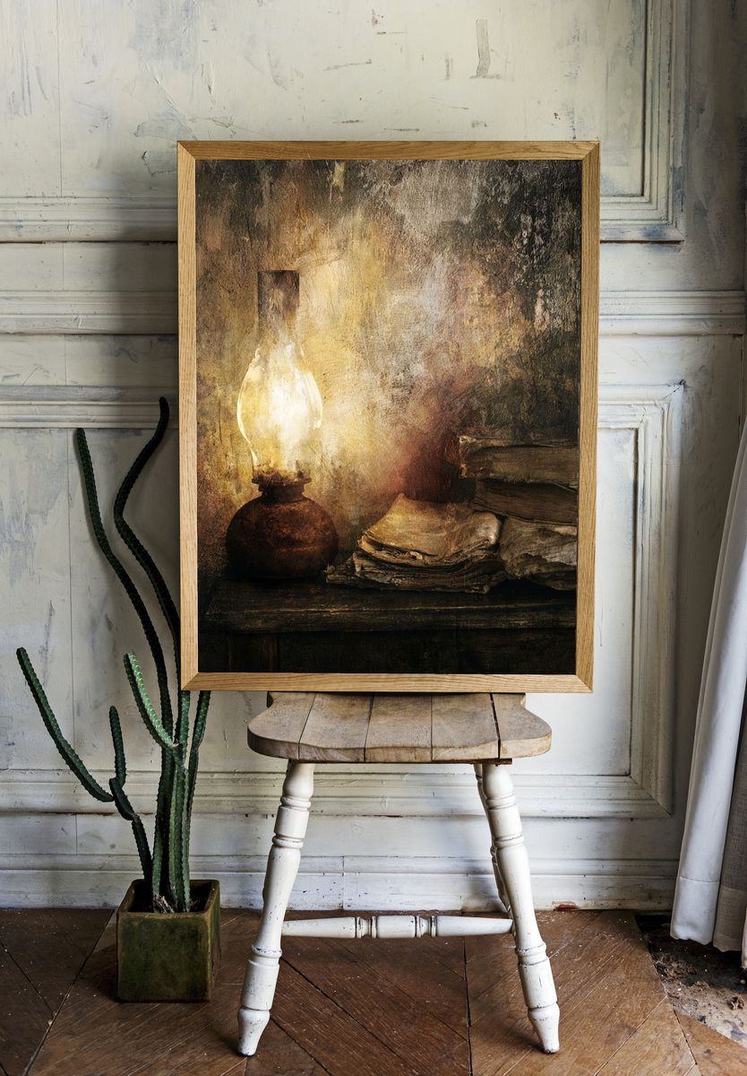 Oil Lamp Still Life Poster. — room view 1