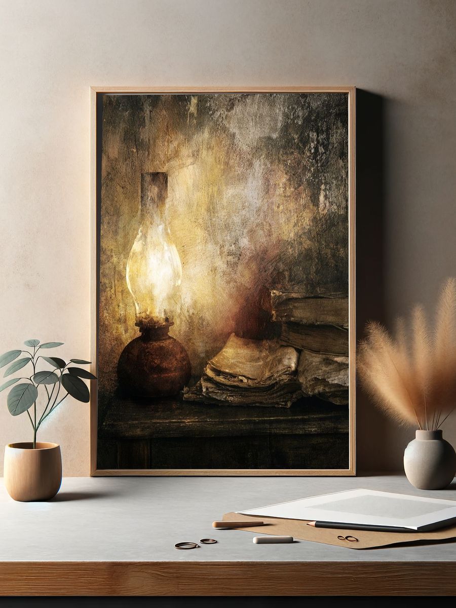 Oil Lamp Still Life Poster. — room view 2