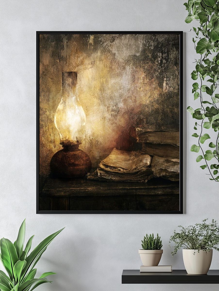 Oil Lamp Still Life Poster. — room view 4