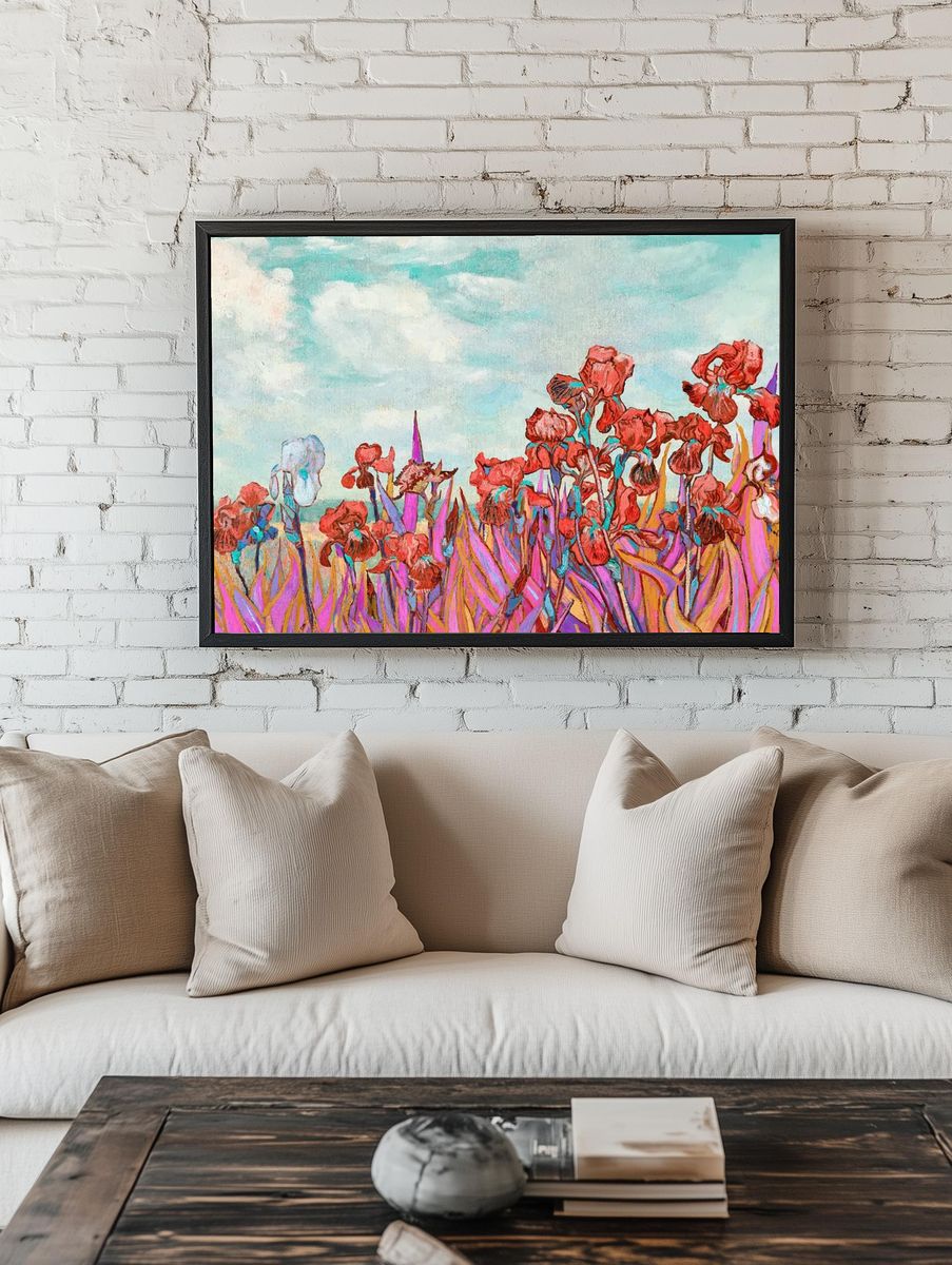 Vibrant Floral Landscape Poster. room preview