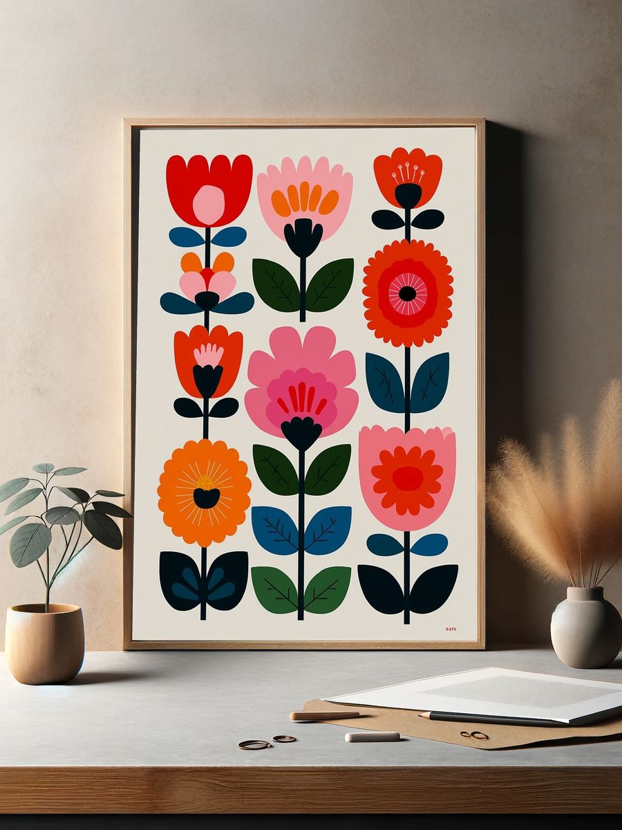 Colorful Floral Illustration Poster. — room view 2