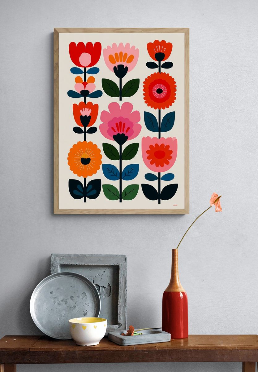 Colorful Floral Illustration Poster. — room view 3
