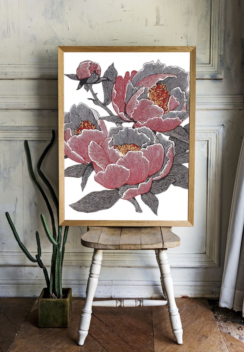 Peony Floral Illustration Poster room preview