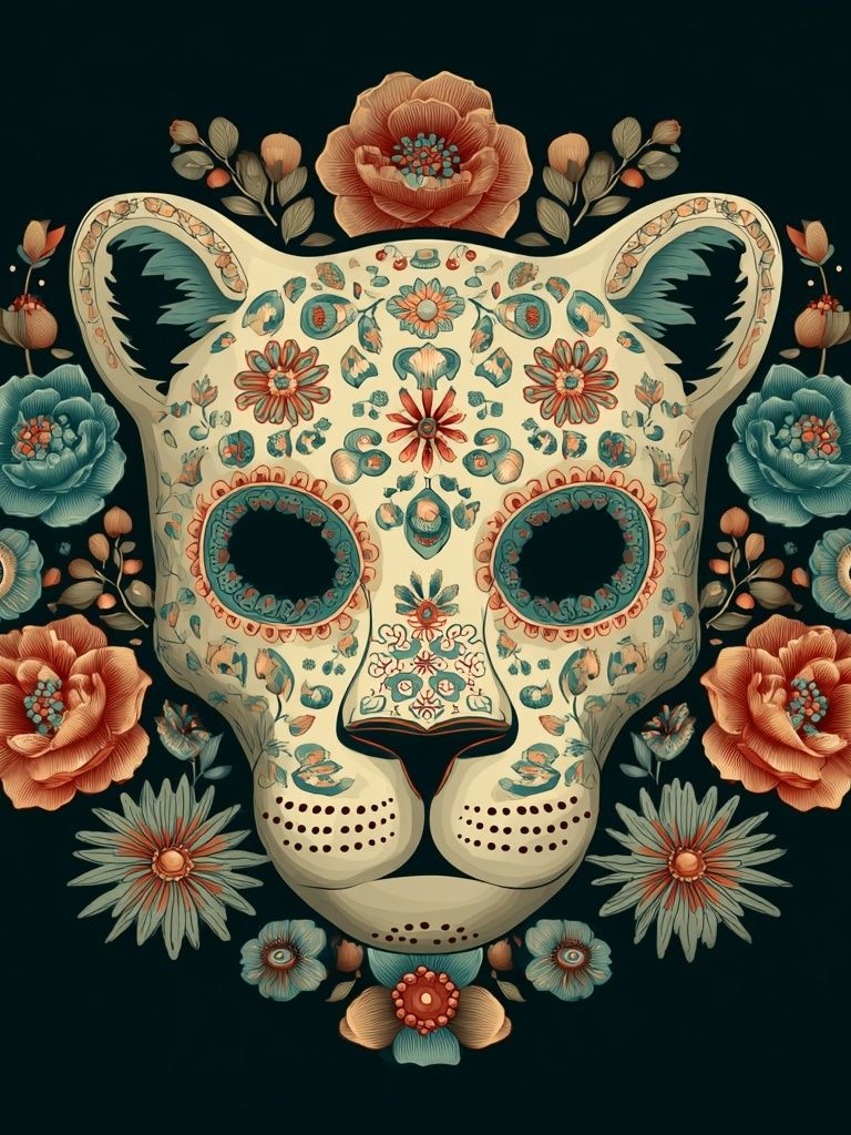 Floral Leopard Skull Illustration Poster. poster detail