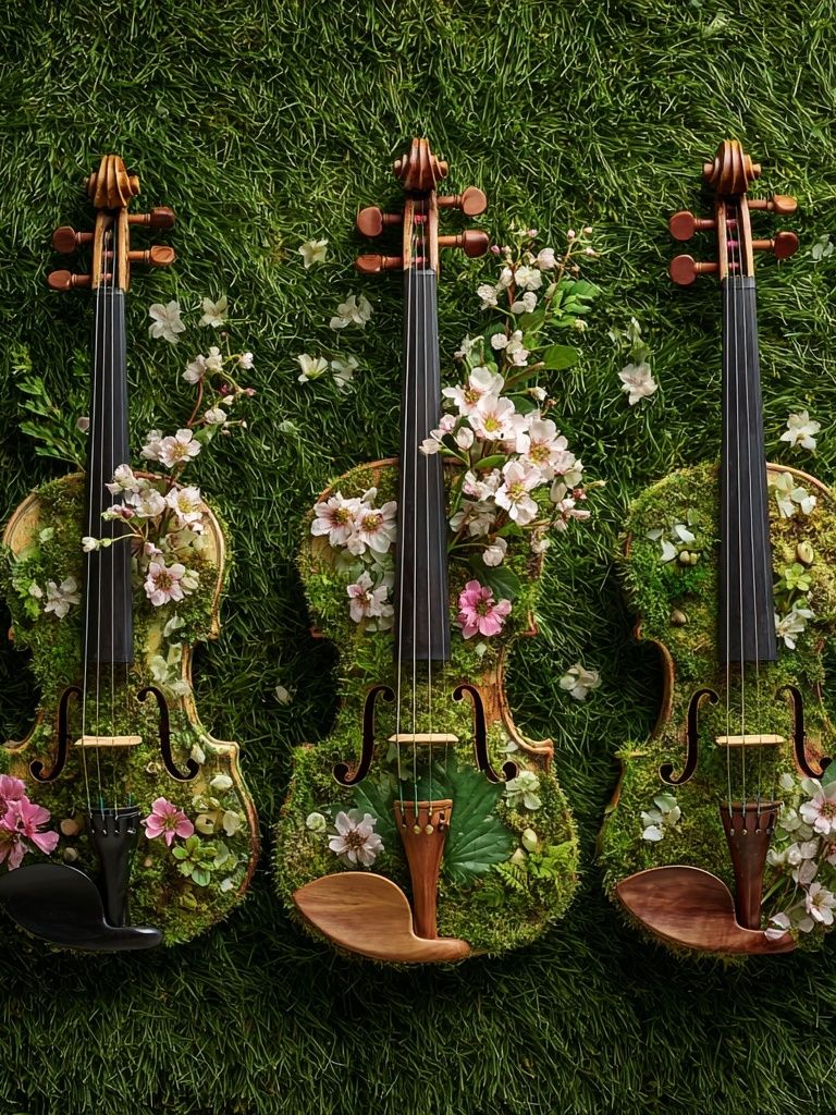 Floral Violin Trio — Nature Print. poster detail