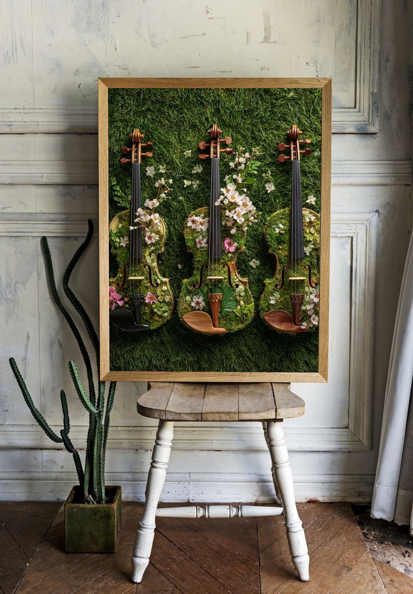 Floral Violin Trio — Nature Print. — room view 1