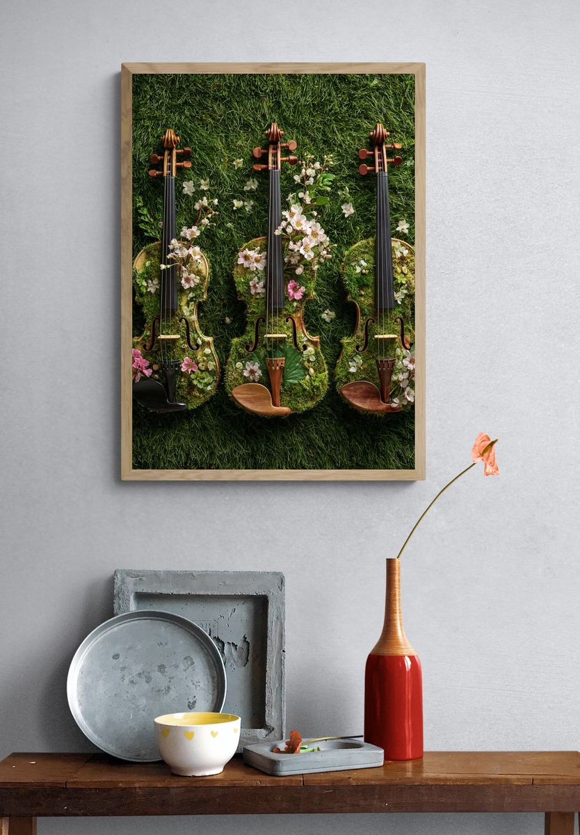 Floral Violin Trio — Nature Print. — room view 3