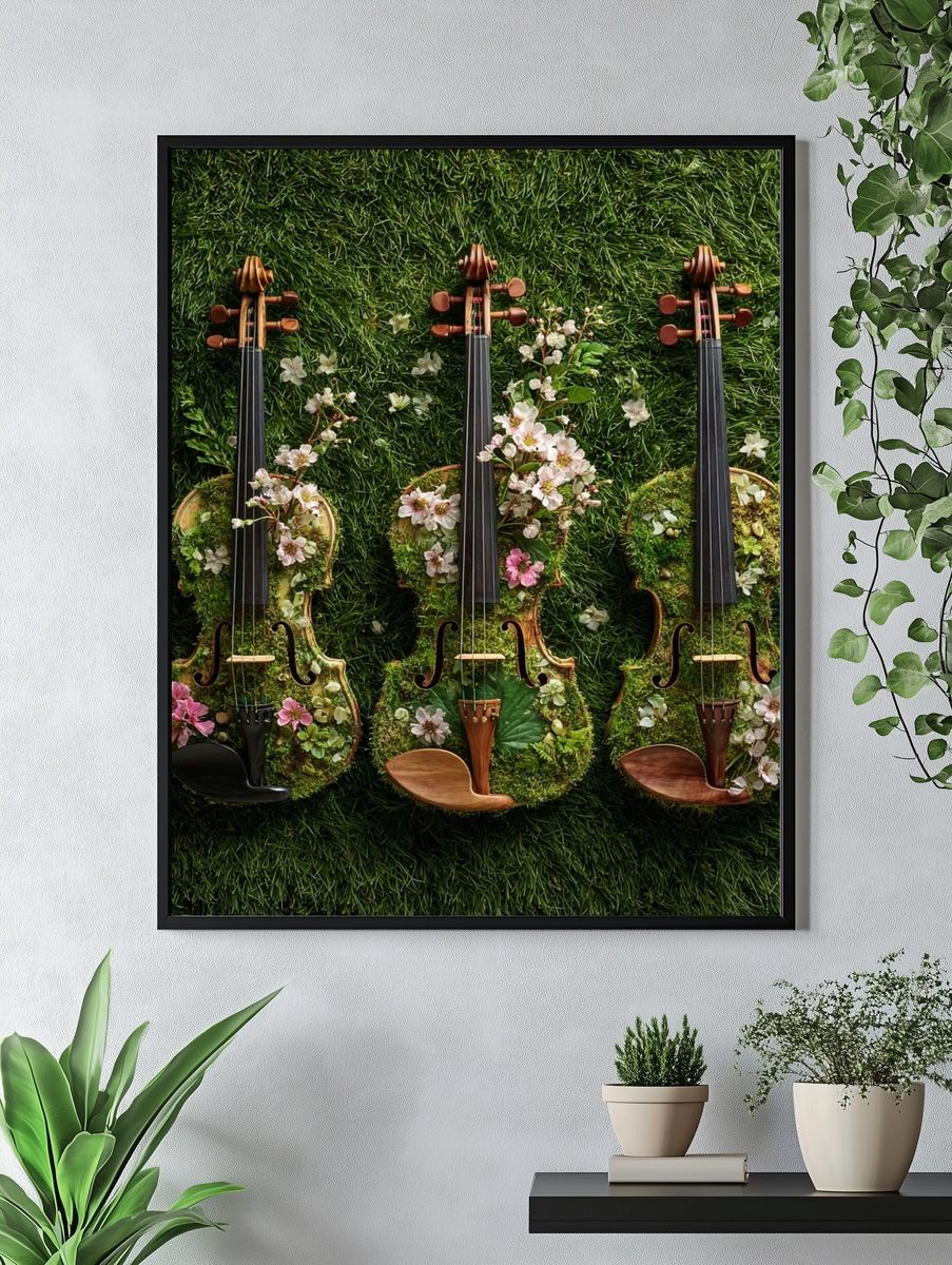 Floral Violin Trio — Nature Print. — room view 4