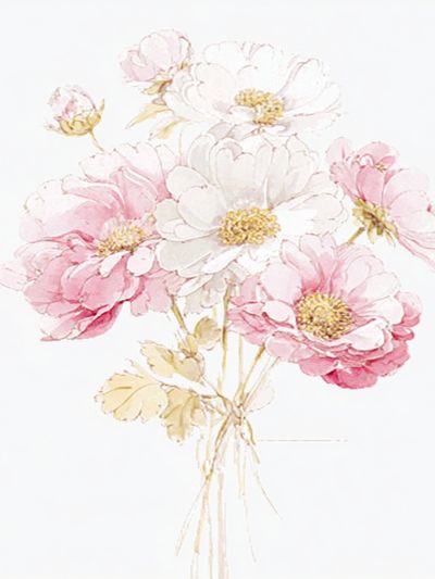Pink and White Floral Watercolor Poster. poster print