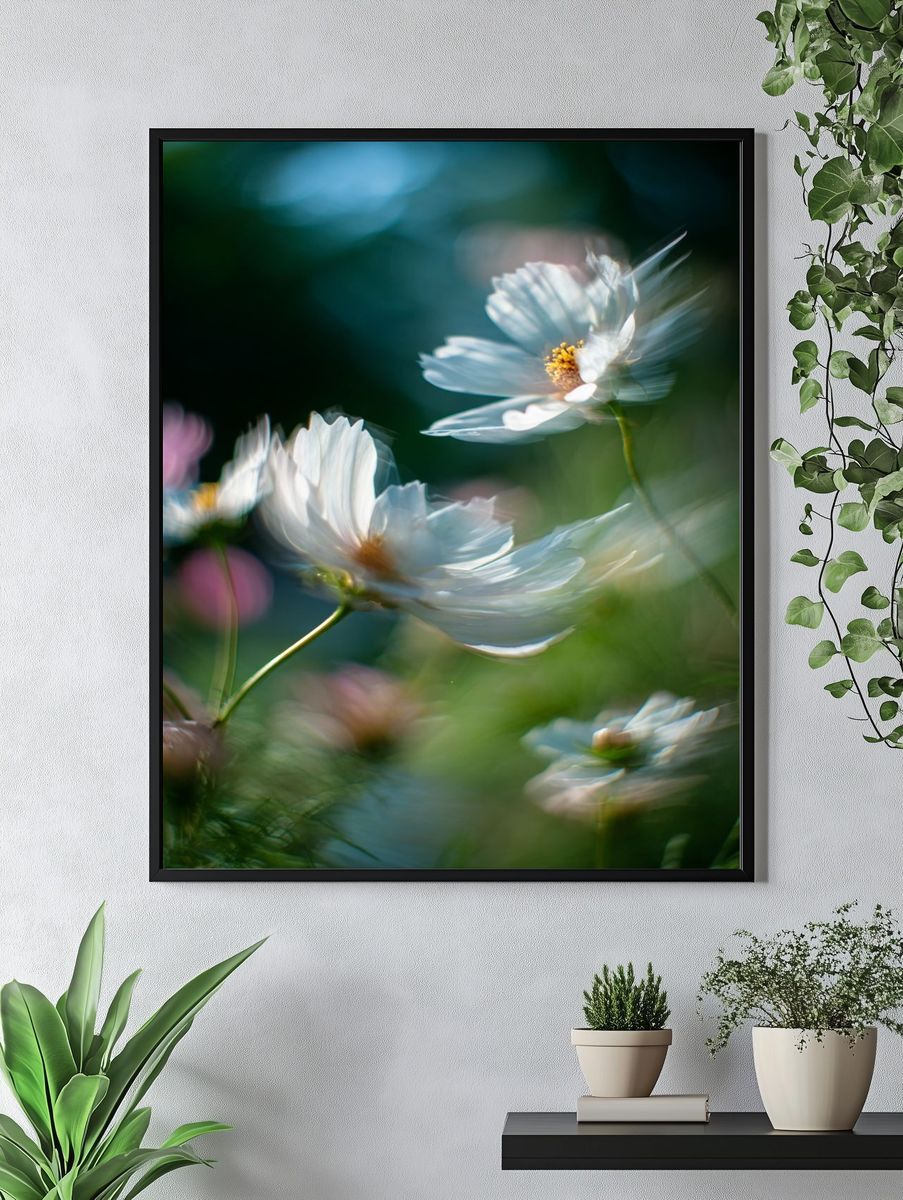 Delicate White Flowers — Photography Print. — room view 4