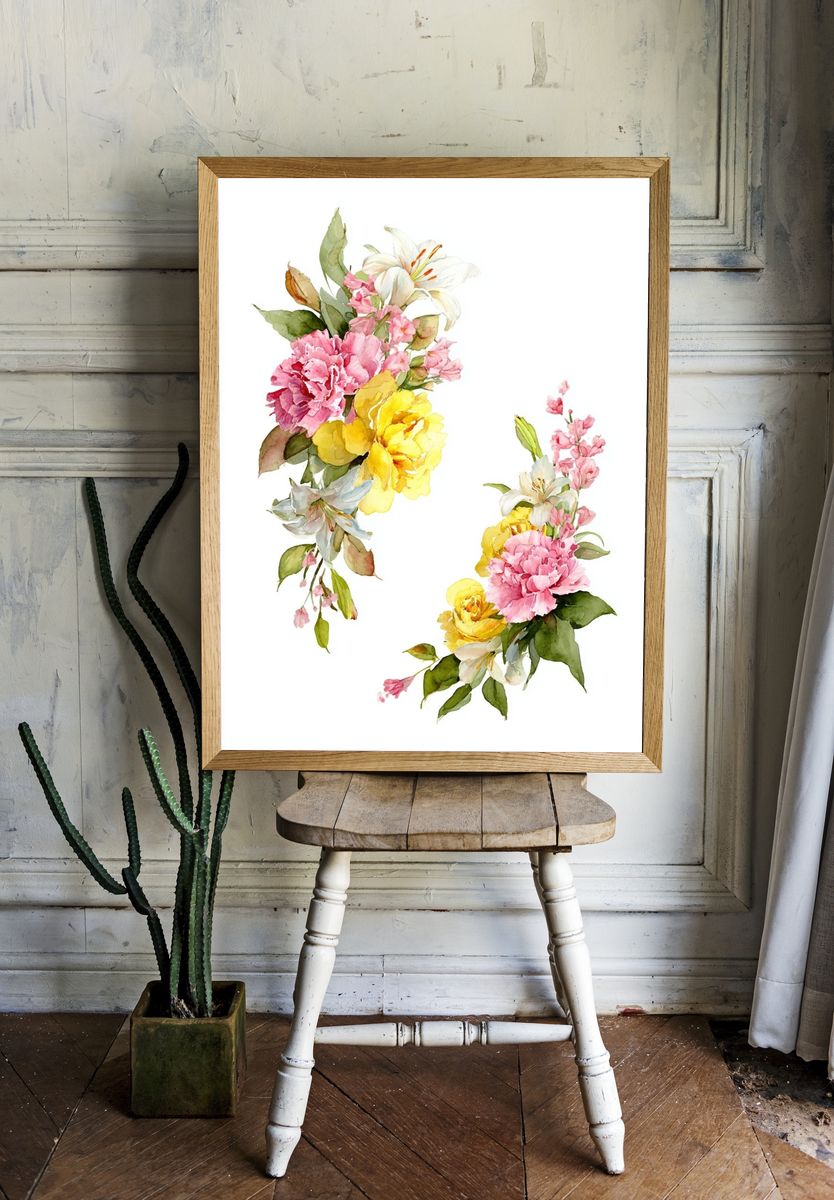 Floral Watercolor Bouquet Poster. — room view 1