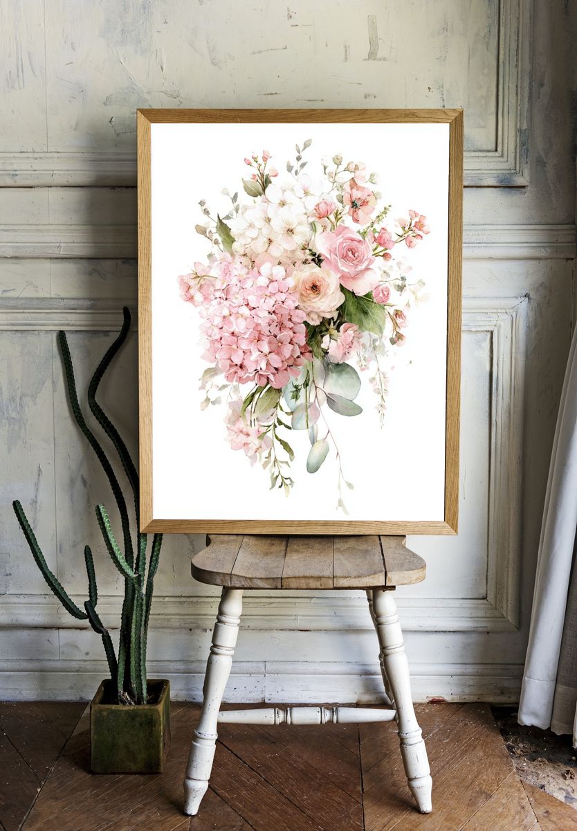 Pink Floral Watercolor Poster. — room view 1
