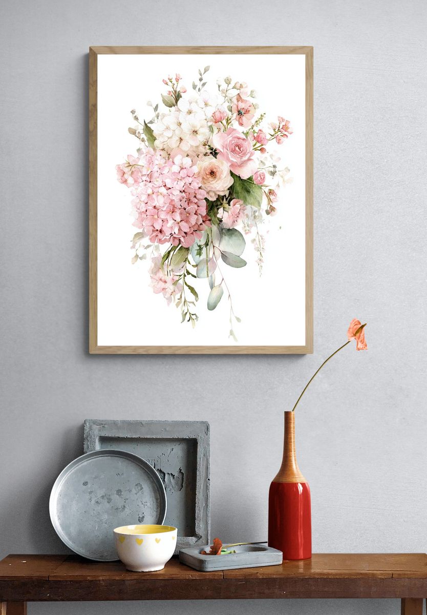 Pink Floral Watercolor Poster. — room view 3