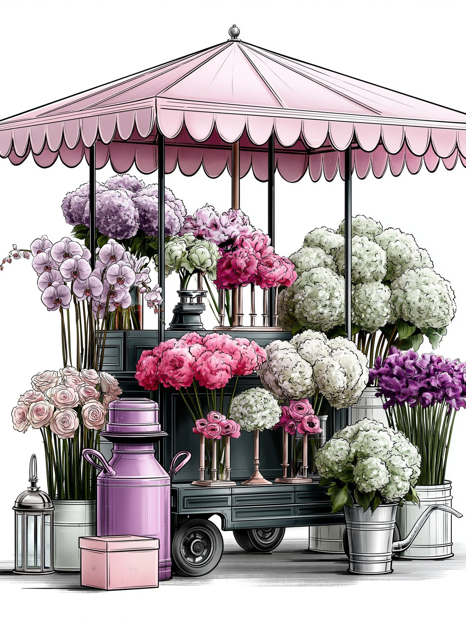 Flower Market Cart Illustration Poster. poster — illustration art