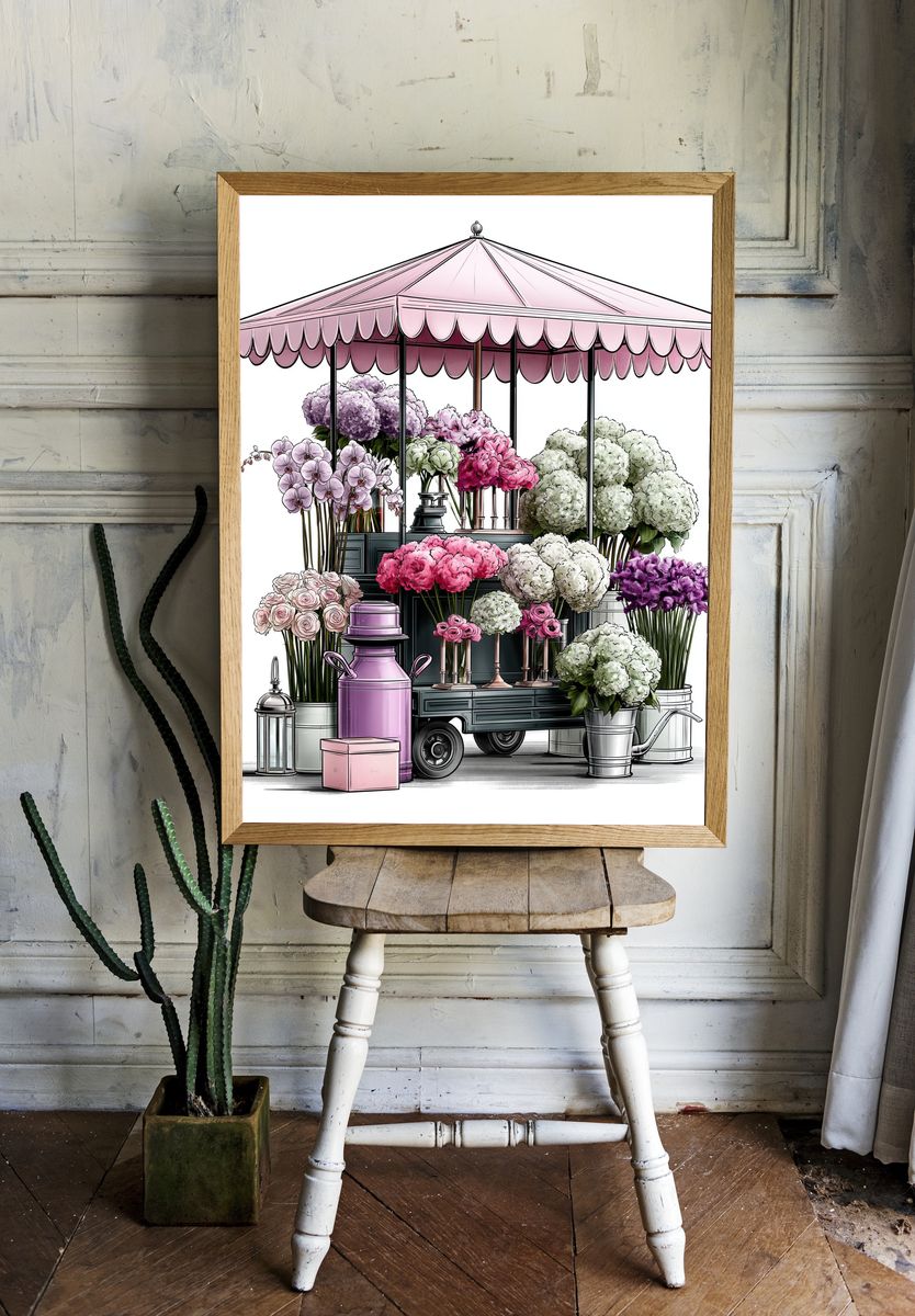 Flower Market Cart Illustration Poster. room preview