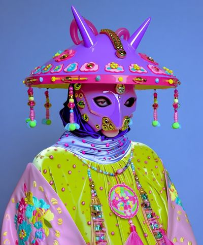 Colorful Futuristic Masked Figure Poster.