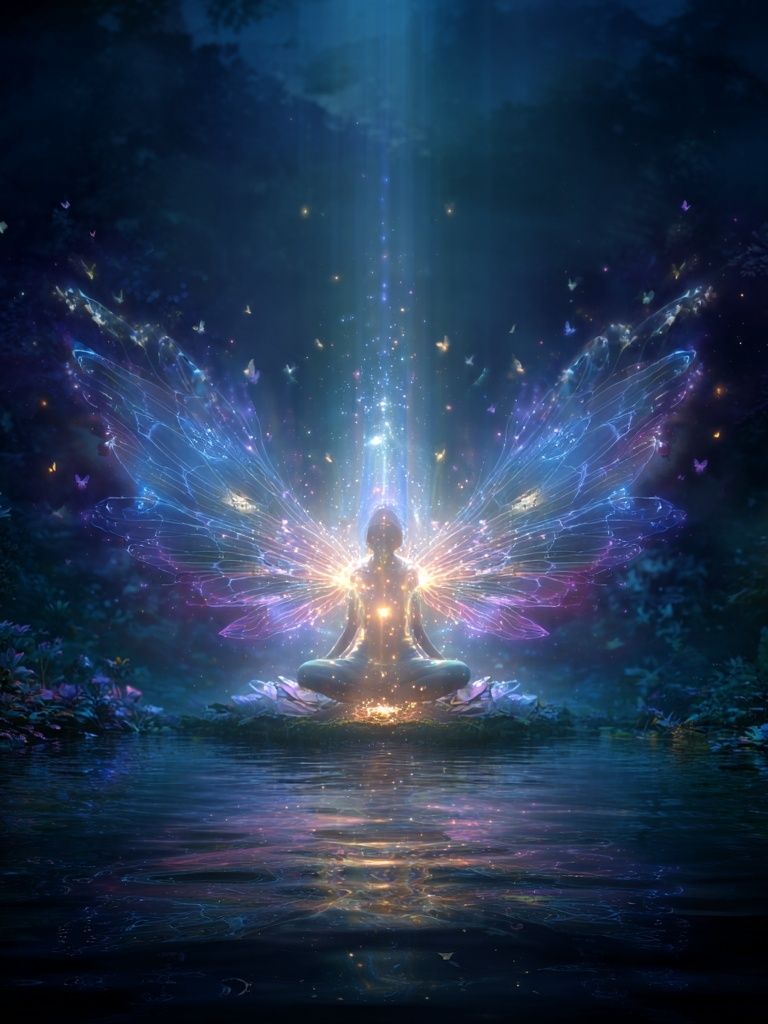 Mystical Fairy Meditation — Digital Art Print. poster — illustration art