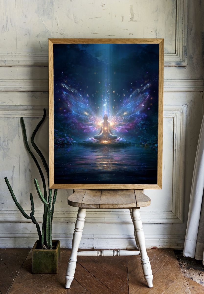Mystical Fairy Meditation — Digital Art Print. room preview