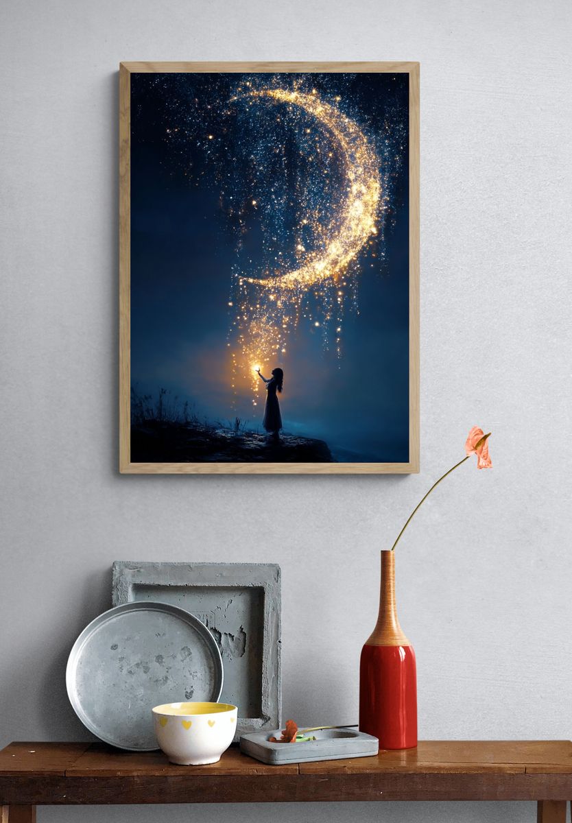 Girl with Magical Moonlight — Fantasy Print. — room view 3