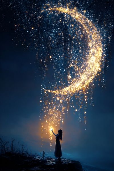 Girl with Magical Moonlight — Fantasy Print. poster print