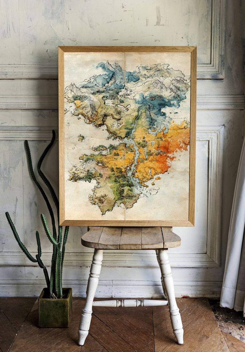 Fantasy Map — Vintage Print room preview