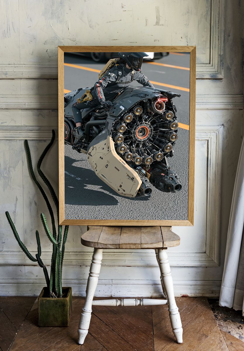 Futuristic Motorcycle Rider Poster. — room view 1