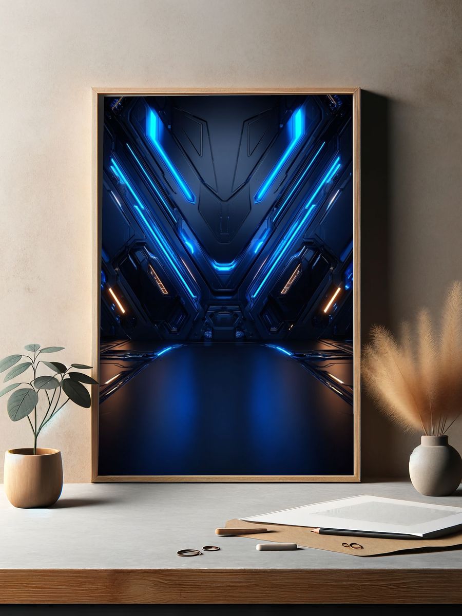 Futuristic Neon Abstract Poster. — room view 2