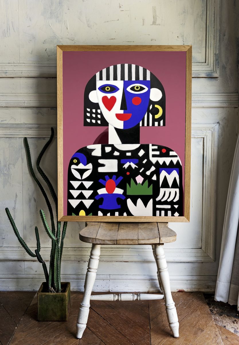 Cubist Face Abstract Poster. — room view 1