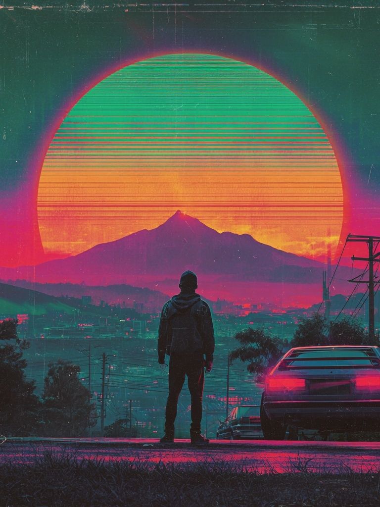 Neon Sunset Skyline Retro Print. poster — fine-art art