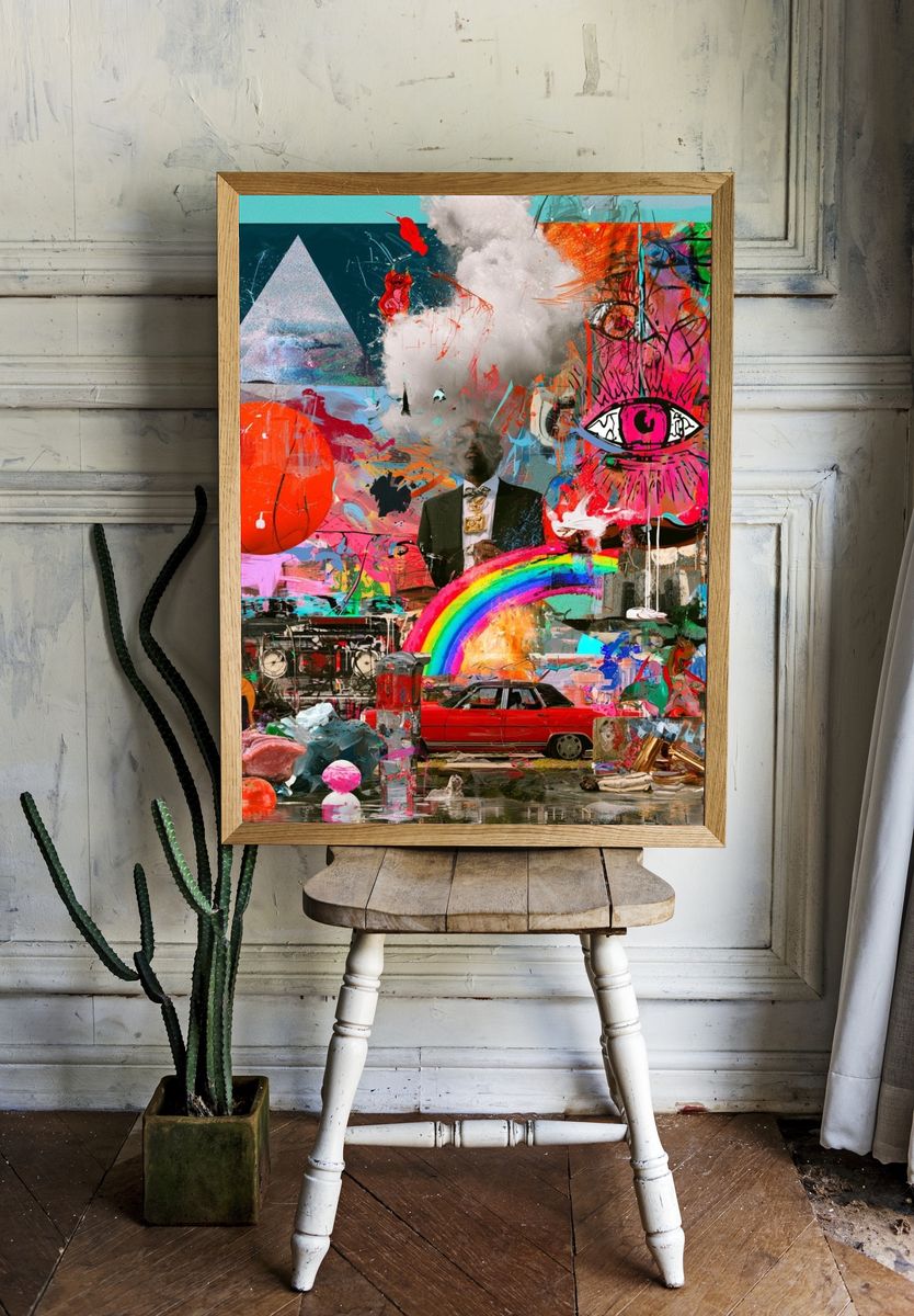 Surreal Neon Collage Poster. room preview