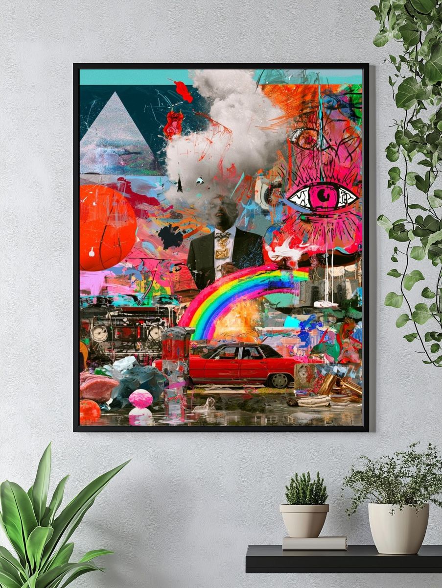 Surreal Neon Collage Poster. — room view 4