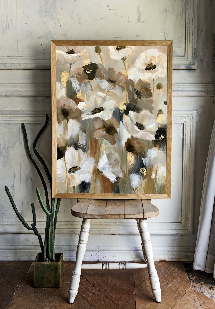 Neutral Floral Abstract Poster. — room view 1
