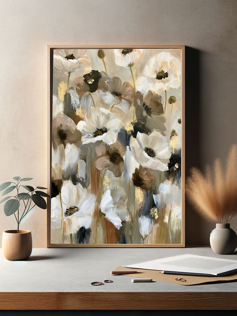 Neutral Floral Abstract Poster. — room view 2