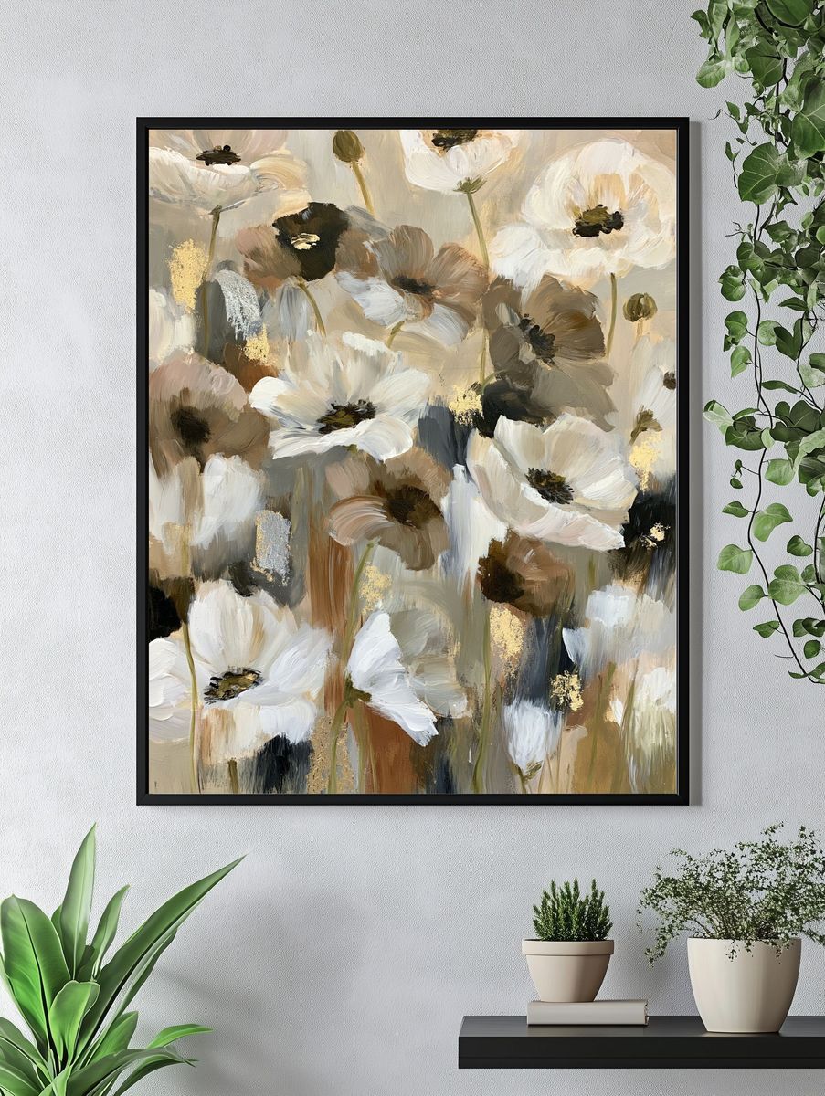 Neutral Floral Abstract Poster. — room view 4