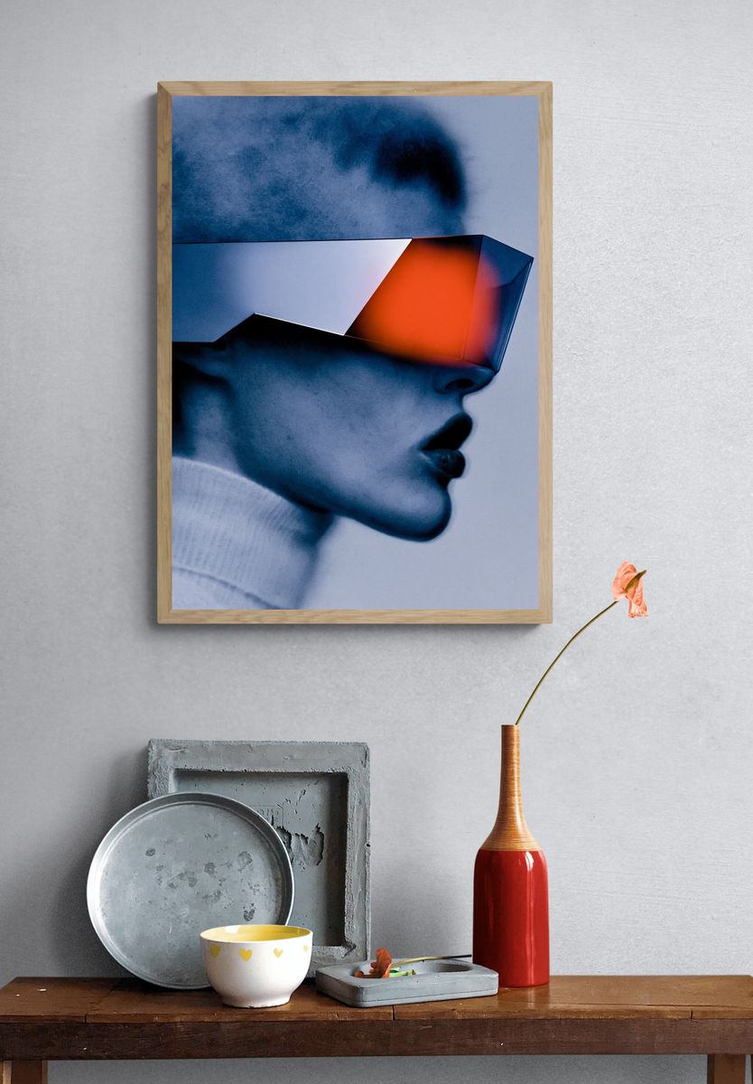 Futuristic Neon Portrait Print. — room view 3