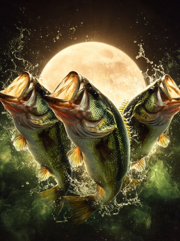 Jumping Bass Fish — Nature Print. poster detail