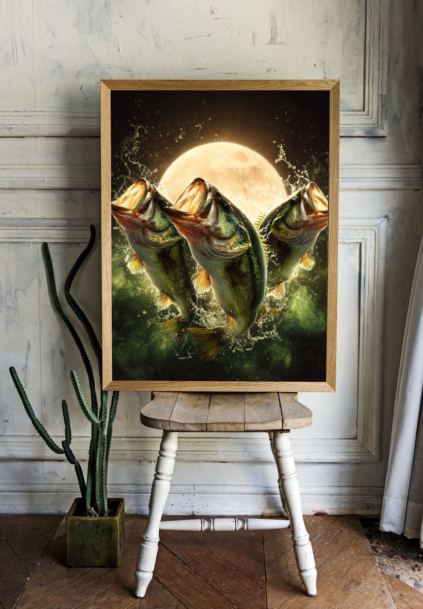Jumping Bass Fish — Nature Print room preview