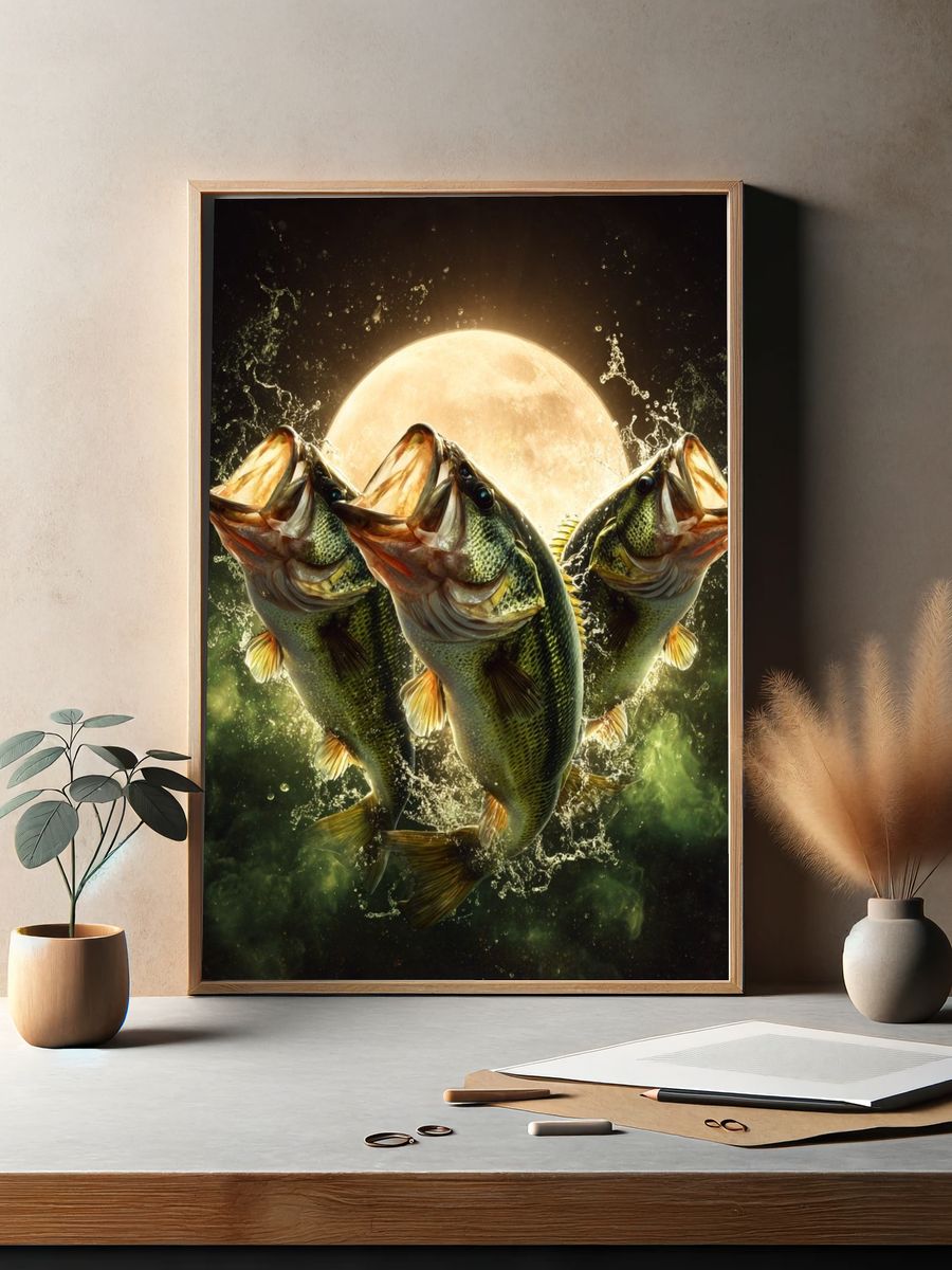 Jumping Bass Fish — Nature Print. — room view 2